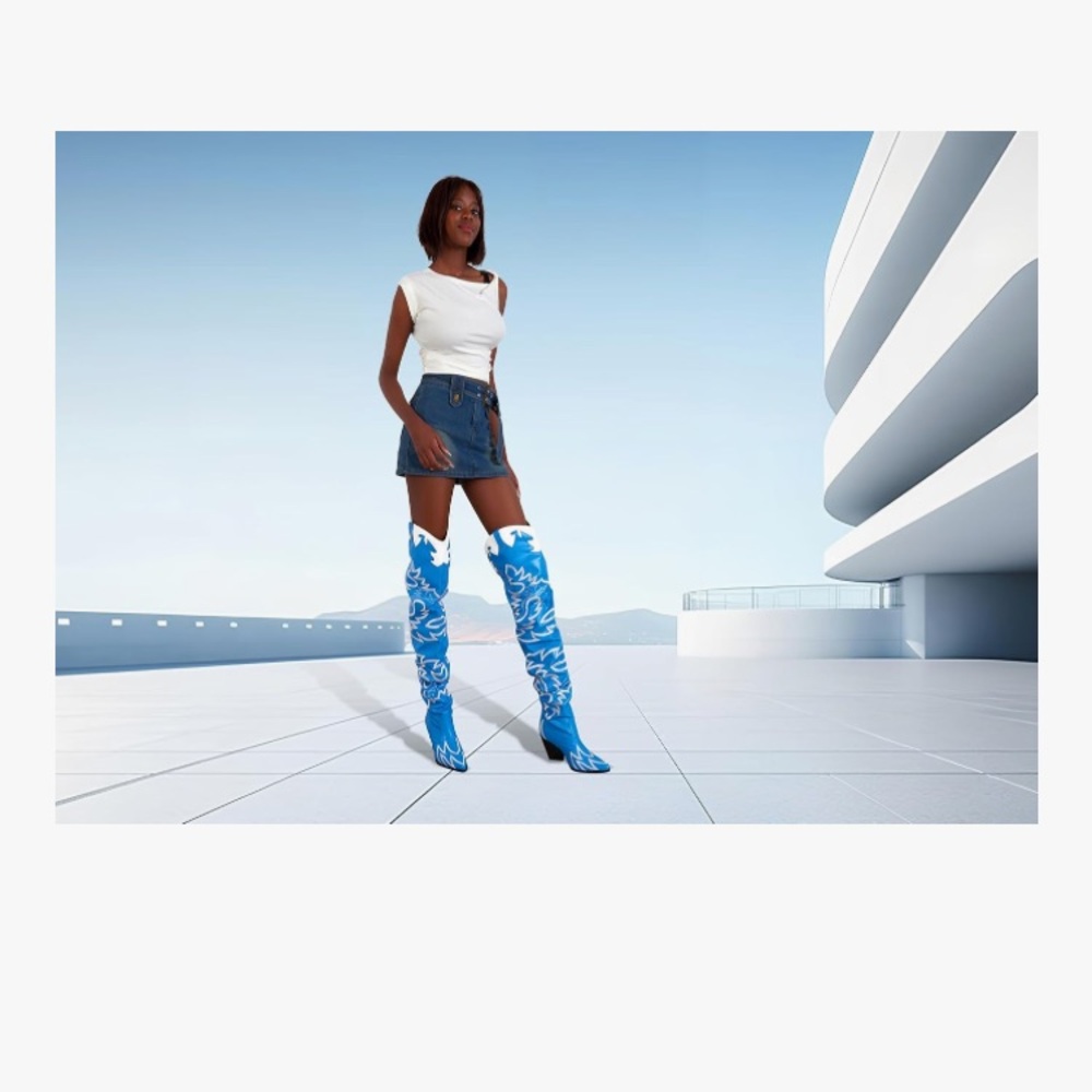 Blue Western-Style Women's Boots - Picture 4 of 4